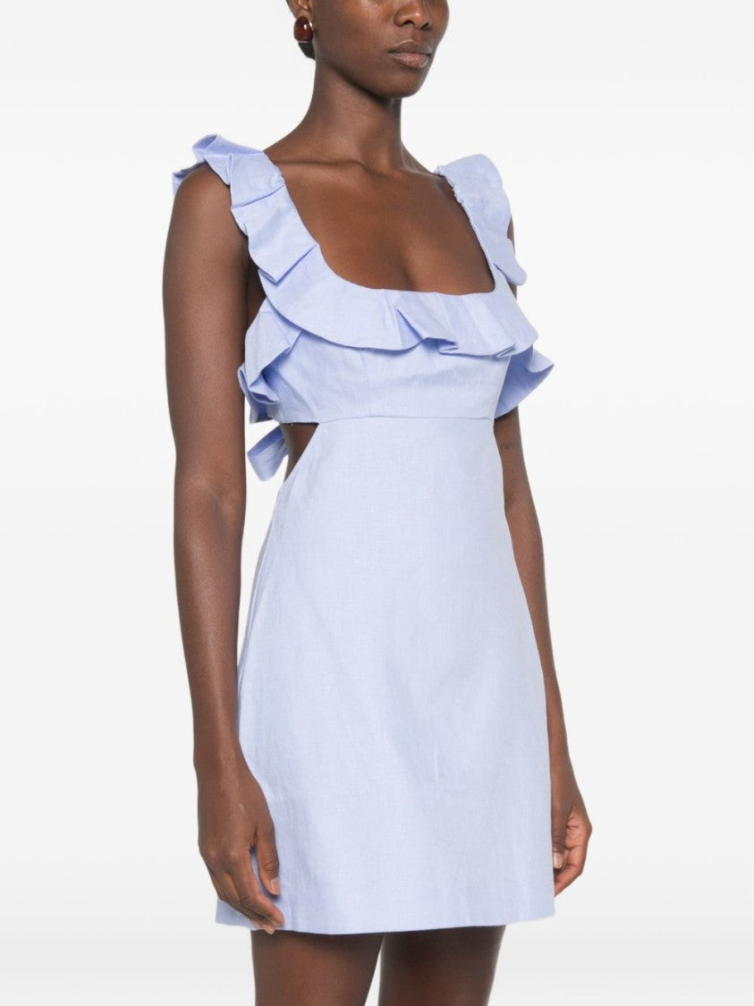 Zimmermann Light Blue Linen Ruffled Mini Dress