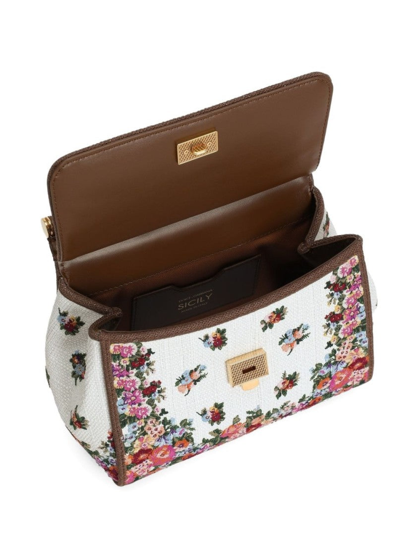Dolce & Gabbana Floral-Print Structured Handbag With Leather Trim