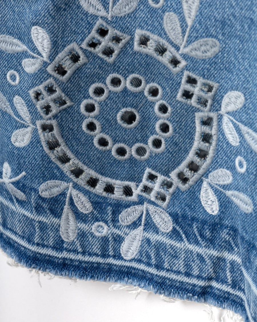 Ganni Broderie Anglaise Detailed Blue Dress