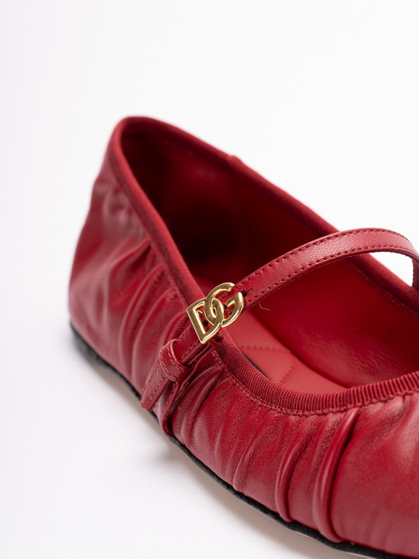 Dolce & Gabbana Gathered Lambskin Ballerinas With Gold Logo Detail