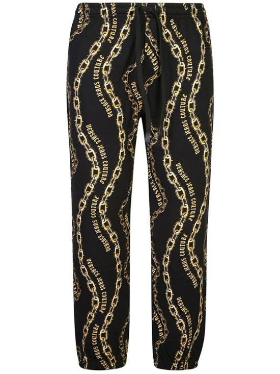 Versace Relaxed Fit Black Pants With Gold Chain Print By Versace