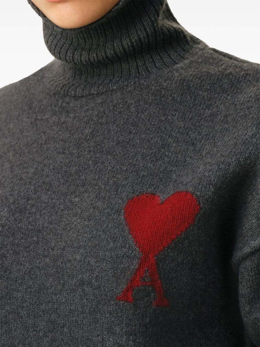 Ami Paris Relaxed Cropped Sweater With High Ribbed Turtleneck