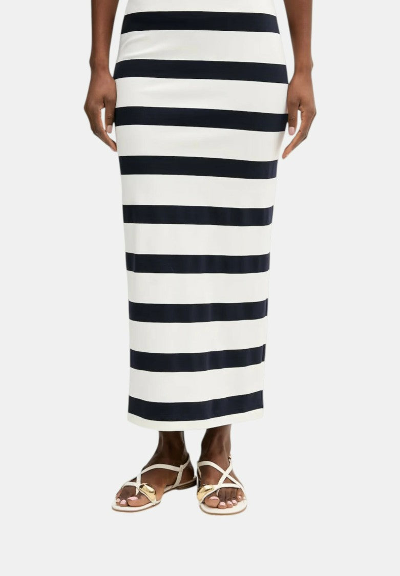 Max Mara Navy Striped Viscose Midi Skirt