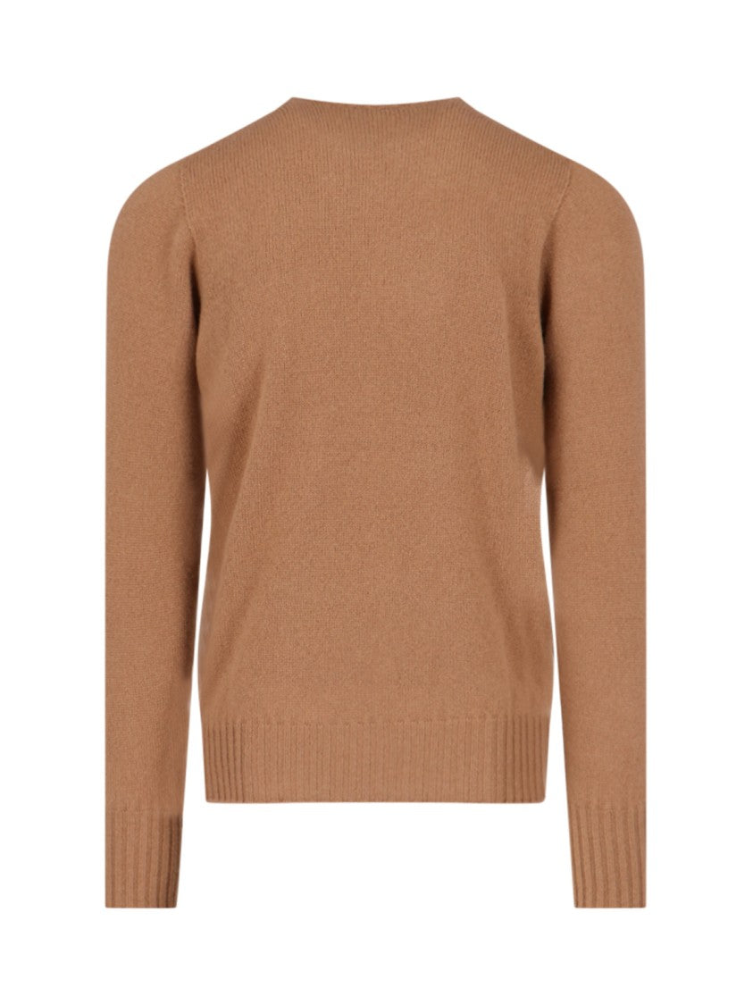 Drumohr Crew Neck Sweater In Brown Wool Ribbed Trim