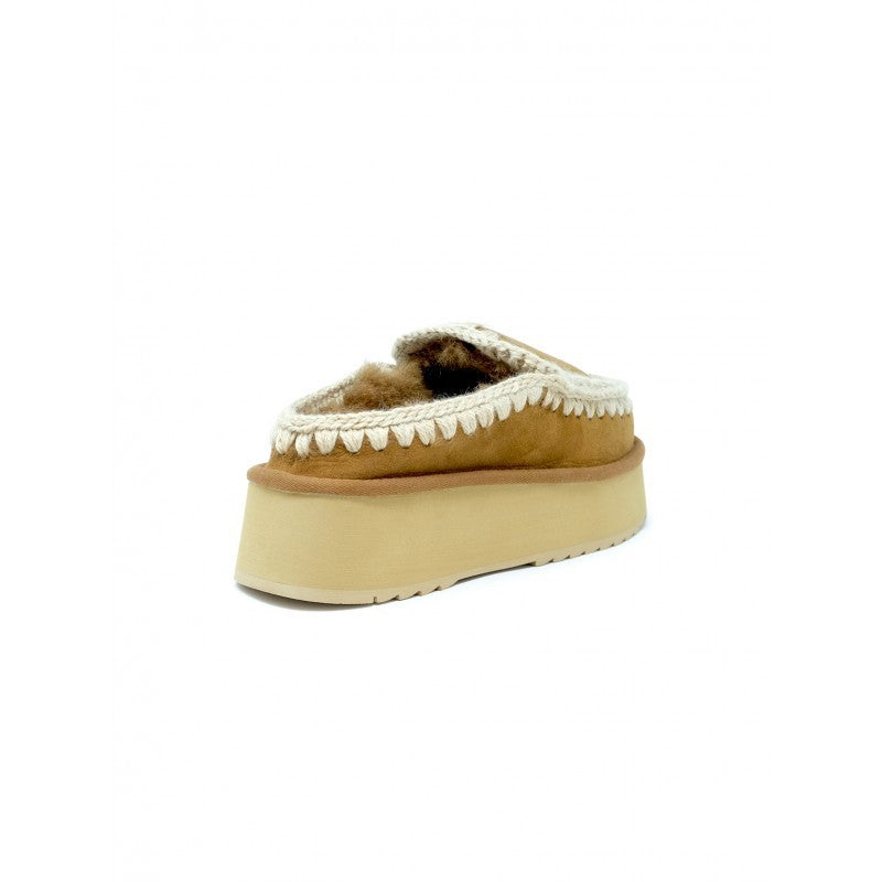 Mou Fw681004a Cognac Eskimo Leather Wool Rubber Platform Clog