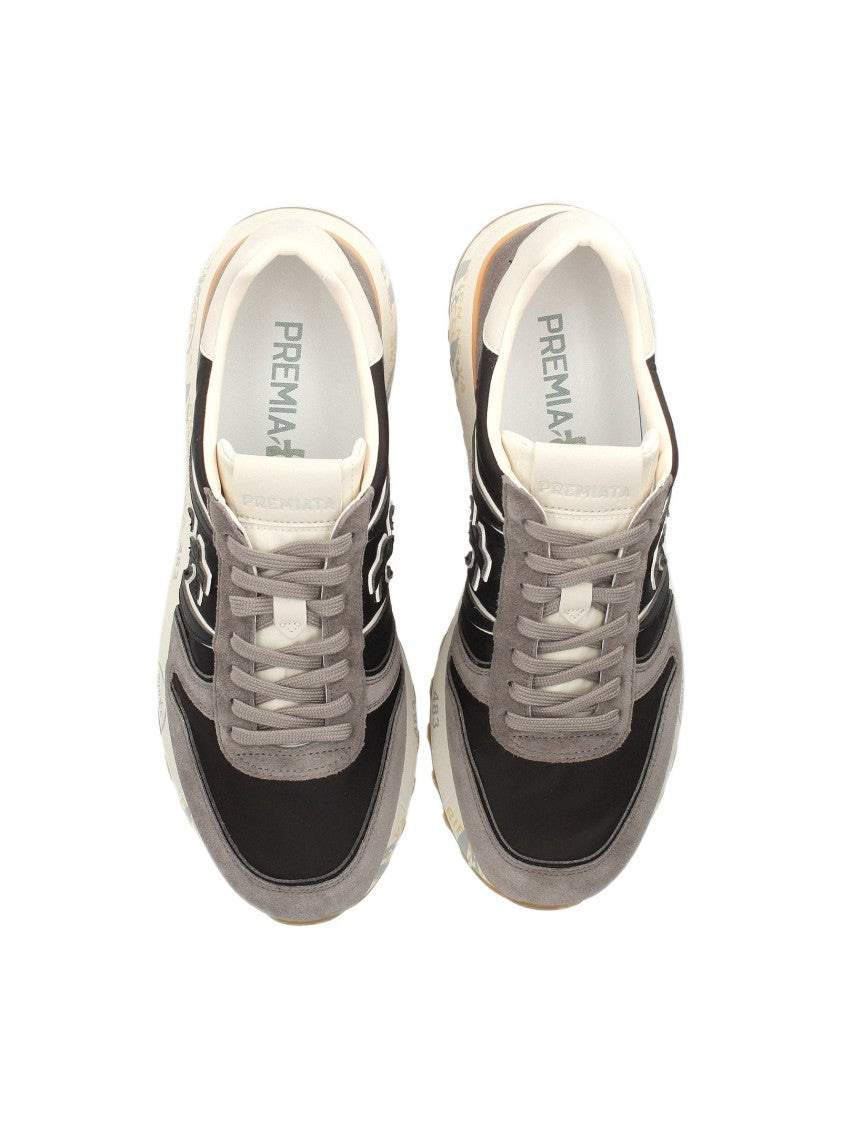 Premiata Ergonomic Grey Suede And Nylon Sneakers With Distinctive Logo