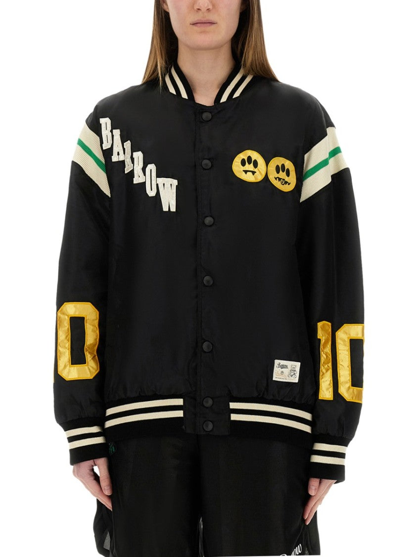 Barrow Relaxed Fit Black Satin Bomber Jacket