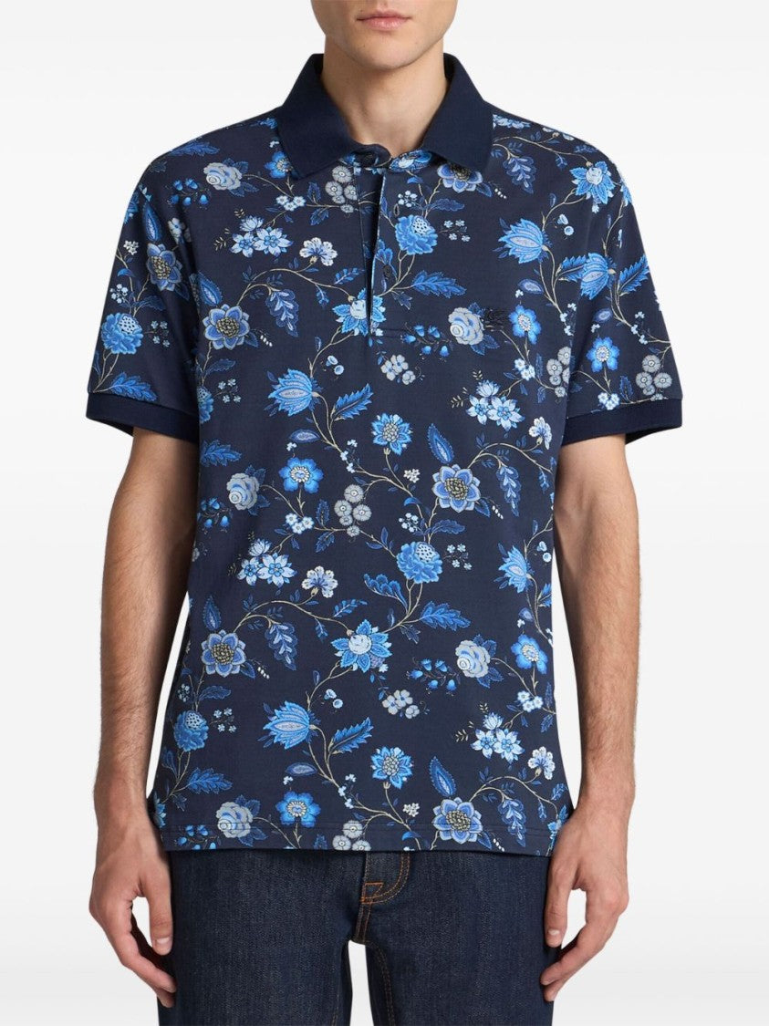 Etro Floral Print Navy Blue Polo