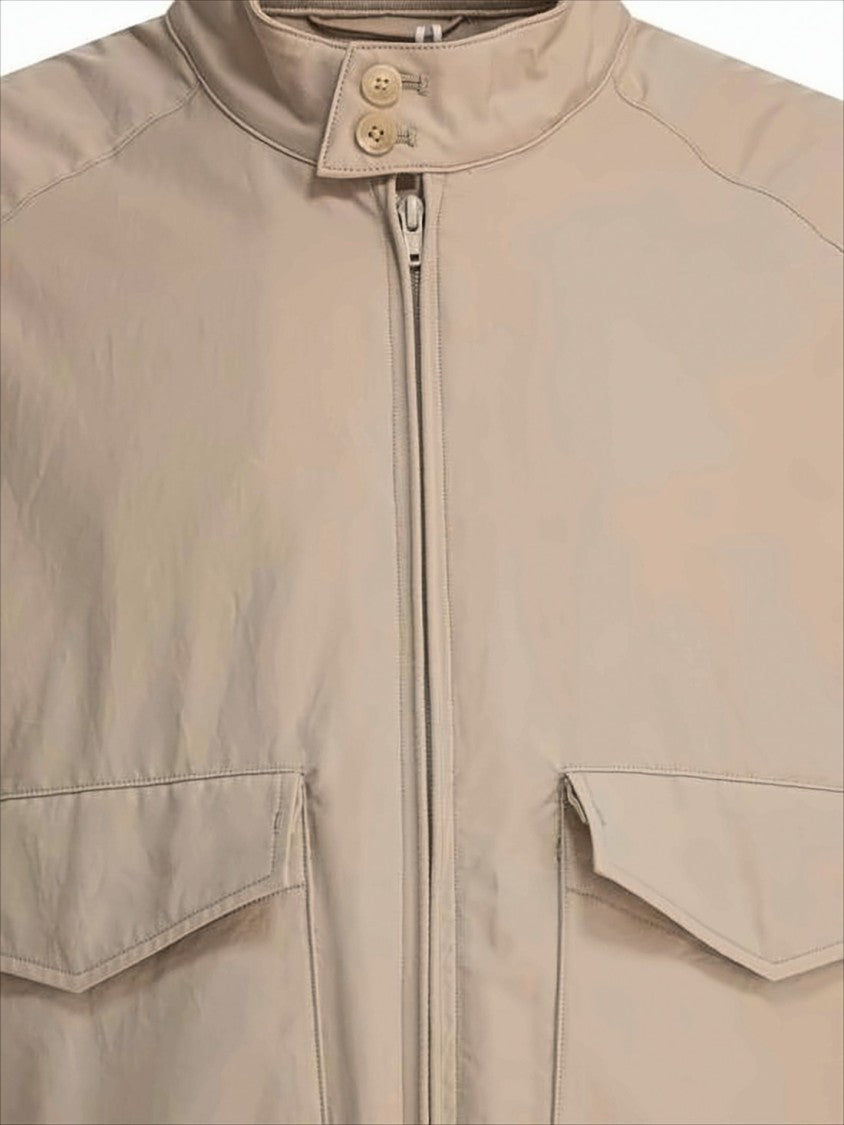 Kaptain Sunshine Cropped Beige Utility Jacket With Stand Collar