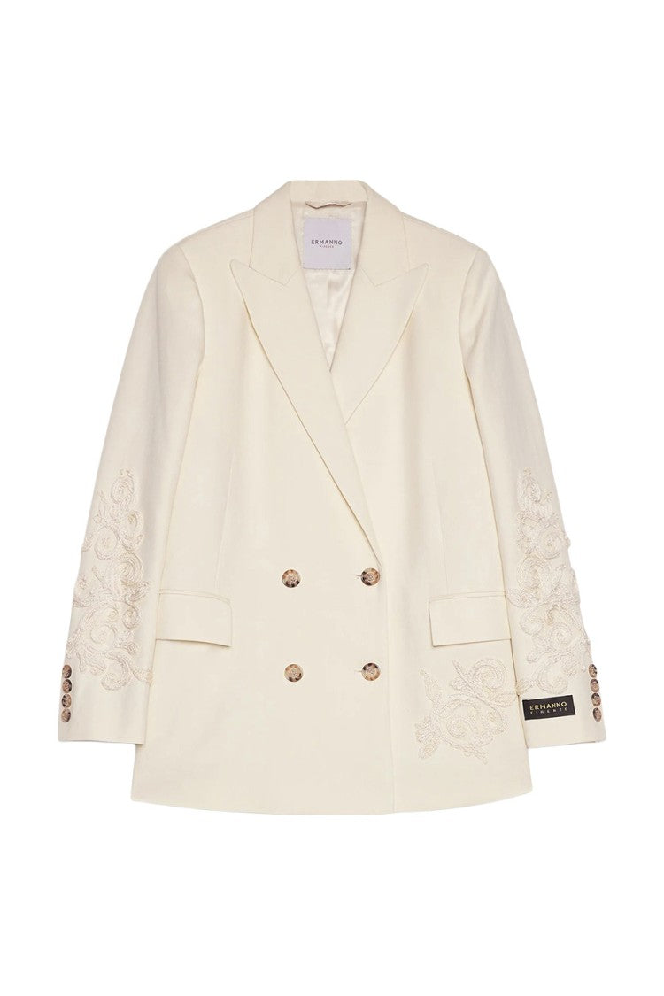 Ermanno White Wool-Blend Notch-Lapel Blazer