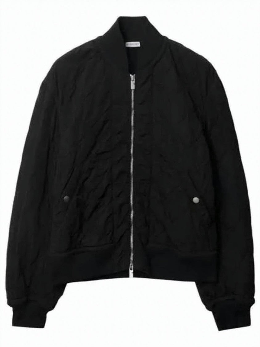 Burberry Textured Black Bomber Jacket With Wavy Design