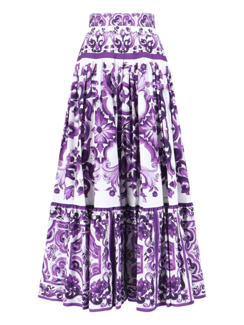 Dolce & Gabbana Printed Pleated Maxi Skirt – Purple