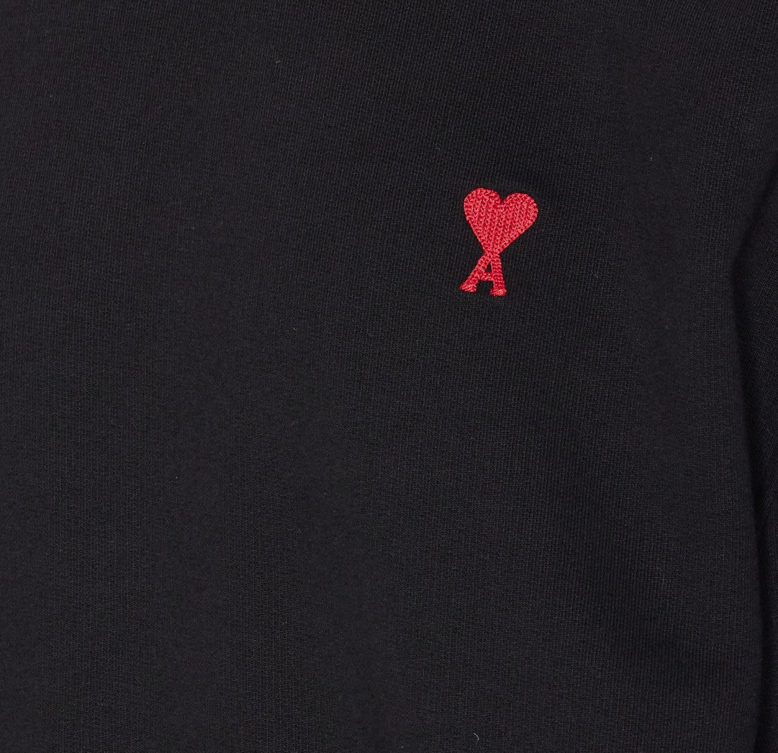 Ami Minimalist Black Long-Sleeve Crewneck Sweatshirt With Heart Logo