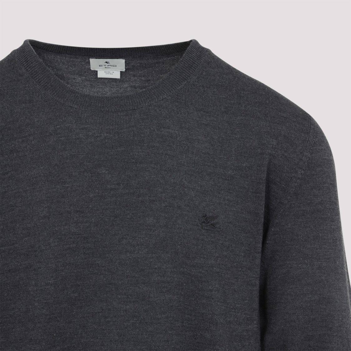 Etro Grey Wool Sweater With Classic Crew Neck Design