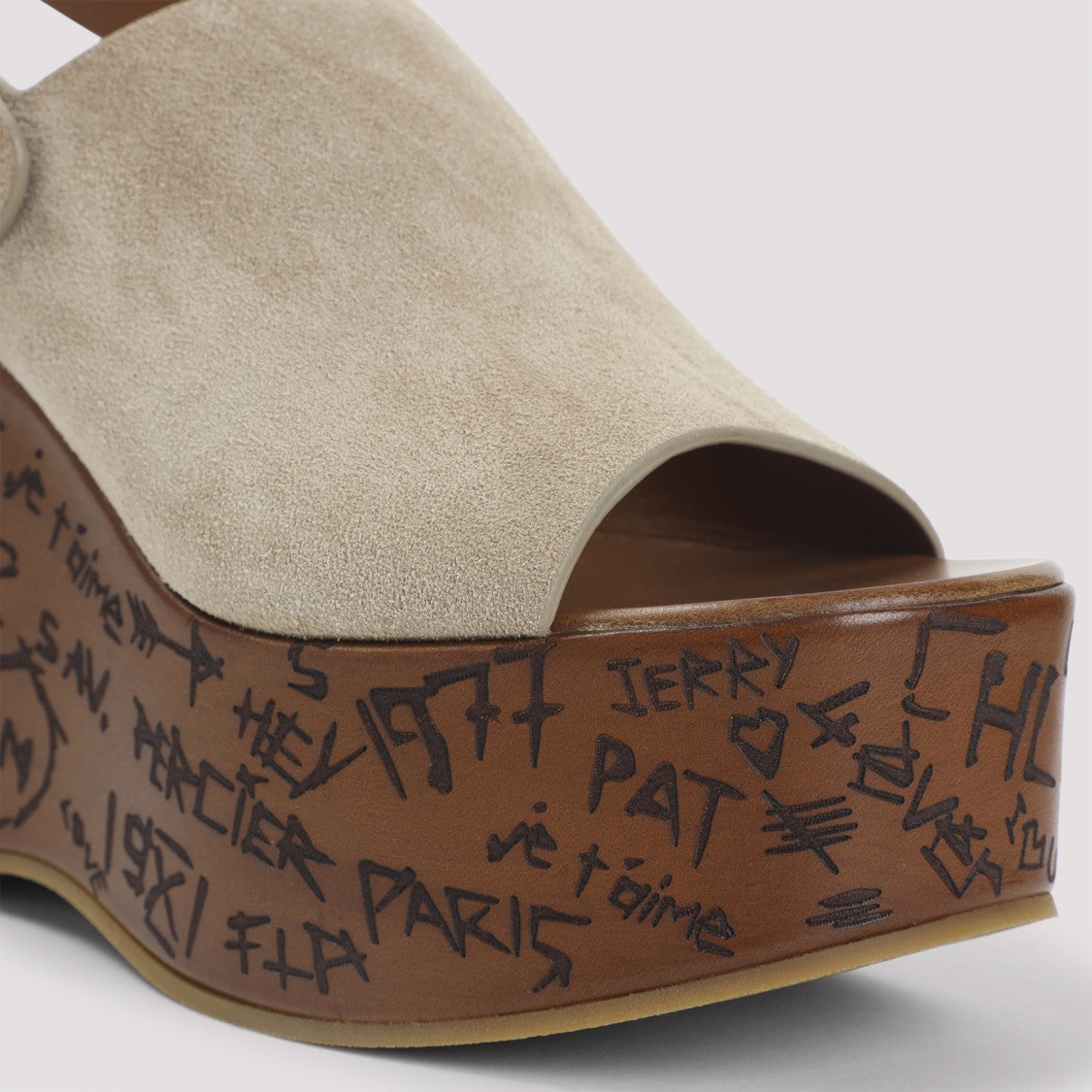Chloé Desert Sand Beige Suede Maxime Wedge Sandals