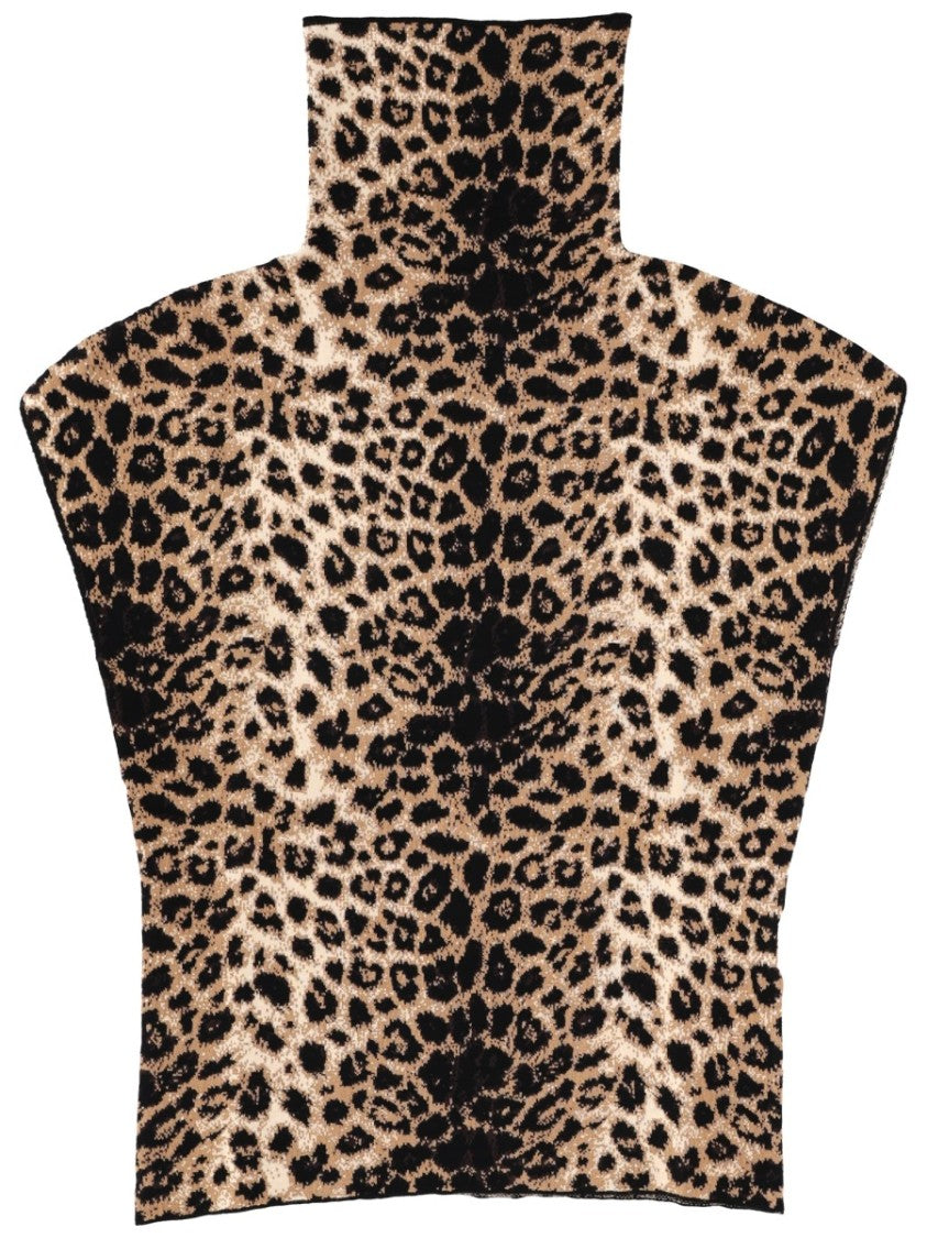 Circus Hotel Beige Leopard Turtleneck Knitted Tank Top