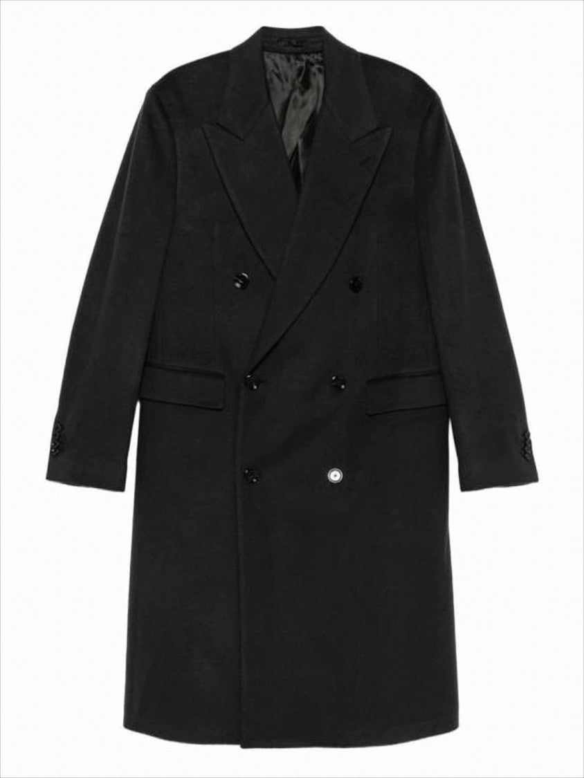 Lardini Double-Breasted Black Cashmere Blend Coat