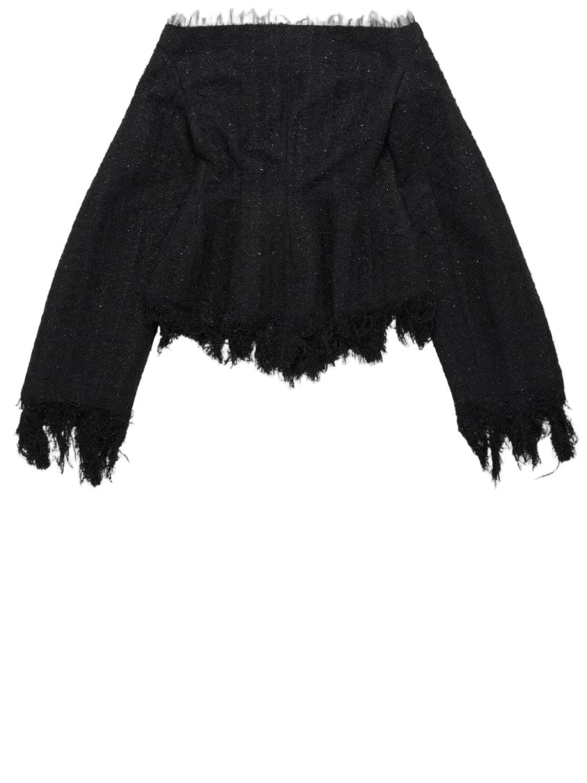 Matieres Fecales Black Fringed Cotton-Blend Top