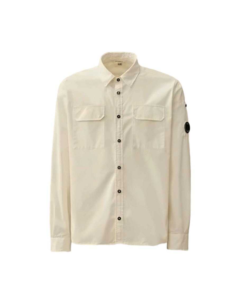 C.P. Company Minimalist White Long-Sleeve Shirt With Distinctive Patch