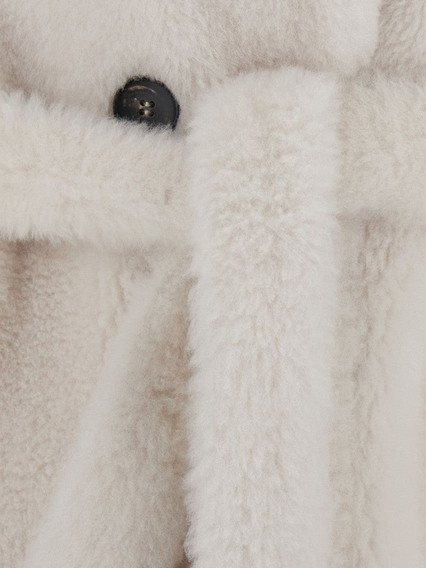 Suprema White Shearling Belted Coat