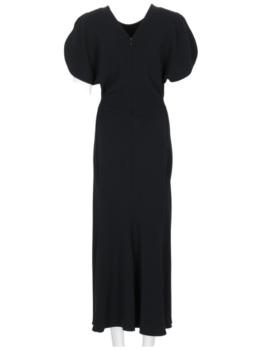 Victoria Beckham Bela Black Puffed Sleeves Viscose-Blend Midi Dress