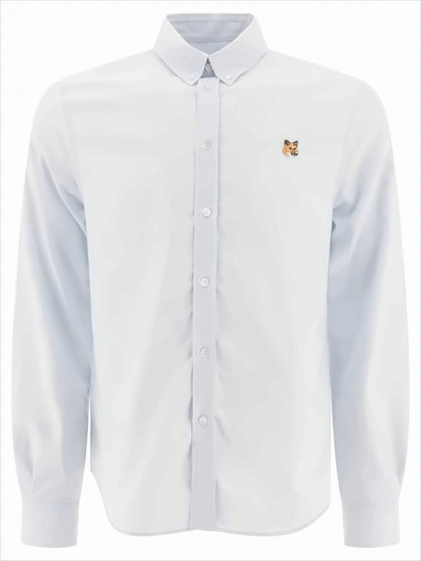 Maison Kitsuné Classic Long-Sleeve White Cotton Shirt With Embroidered Fox Detail