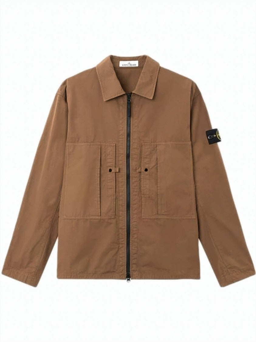 Stone Island Casual Brown Cotton Jacket With Classic Collar