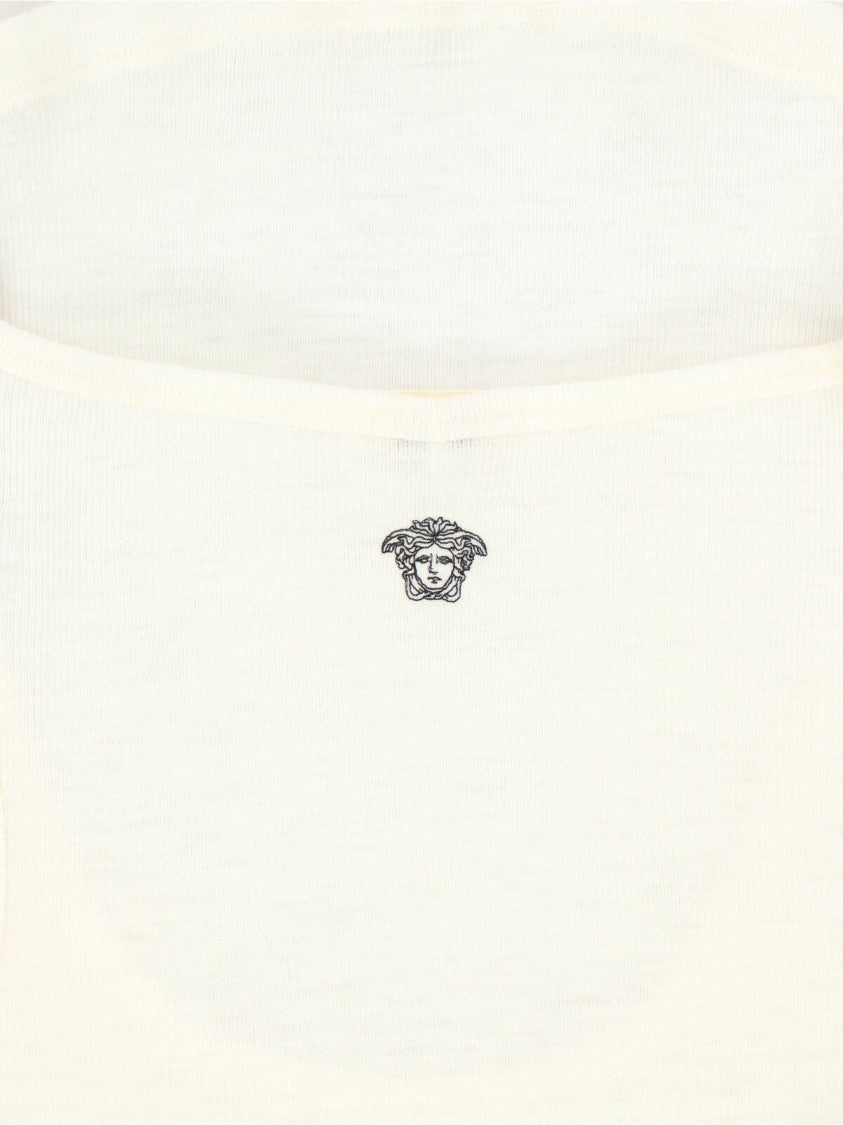 Versace Cream Ribbed Medusa Wool Top