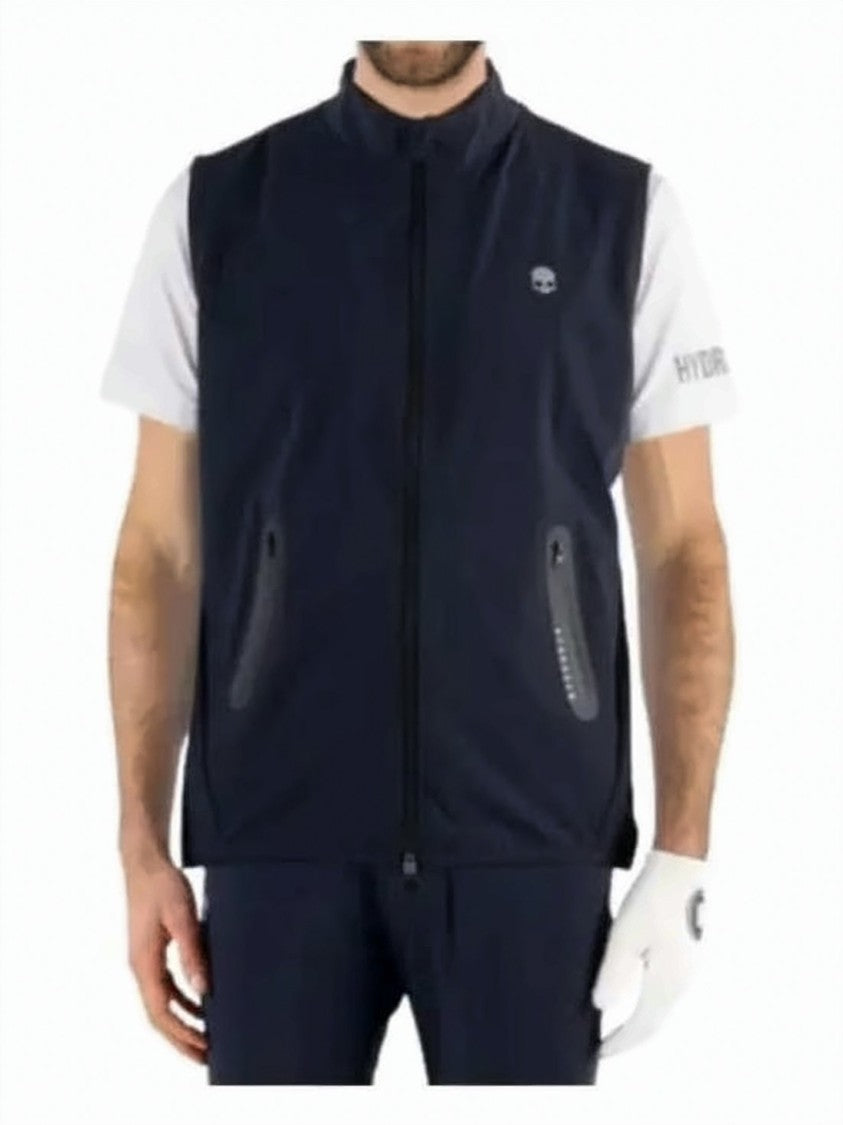 Hydrogen High Collar Zippered Vest With Emblem Detail