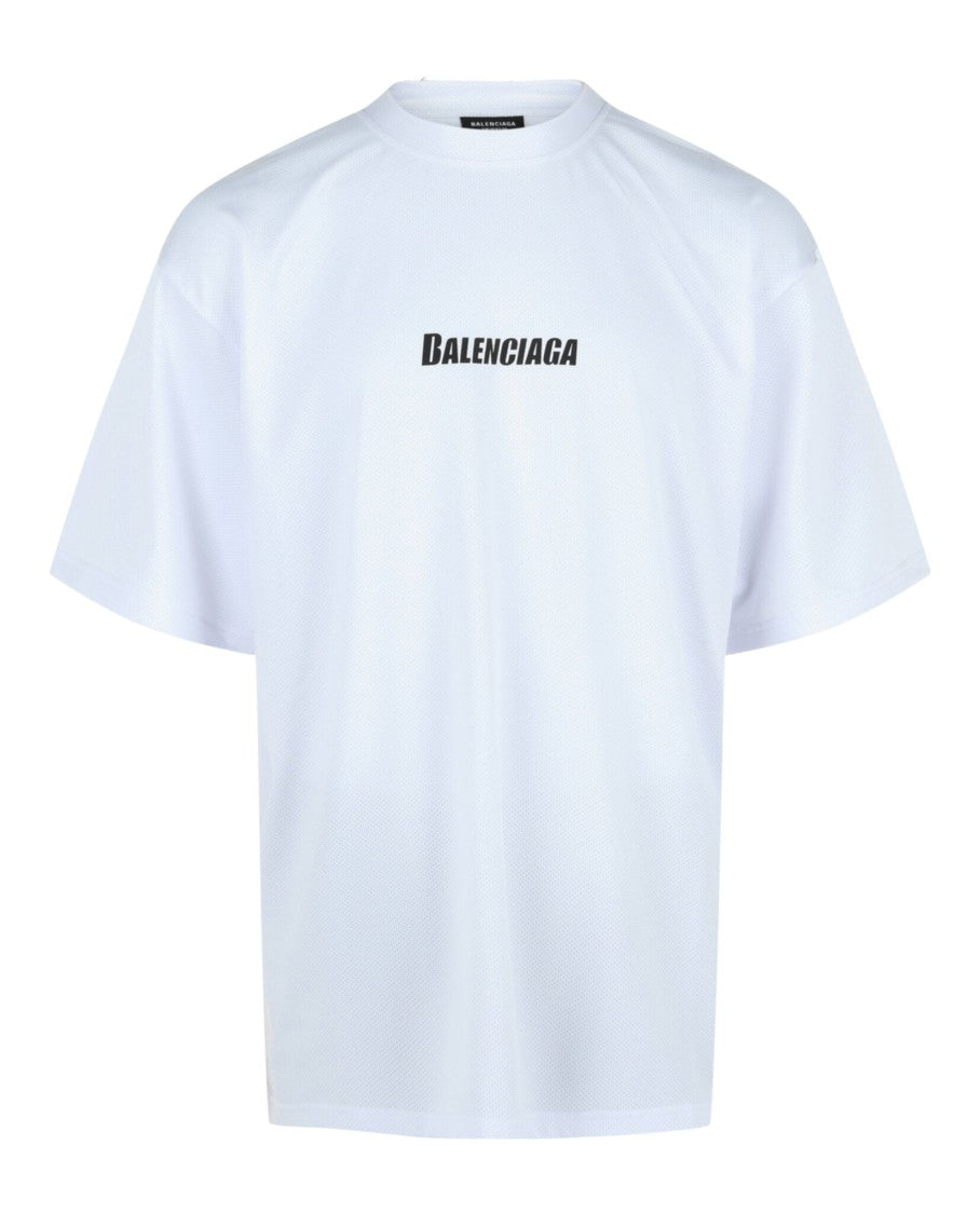 Balenciaga Mesh-Constructed Oversized Swim T-Shirt With Bold Logo