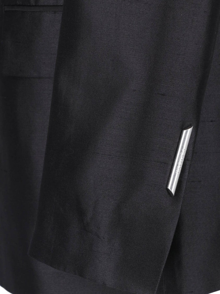 Dondup Black Silk Shantung Double Breasted Blazer