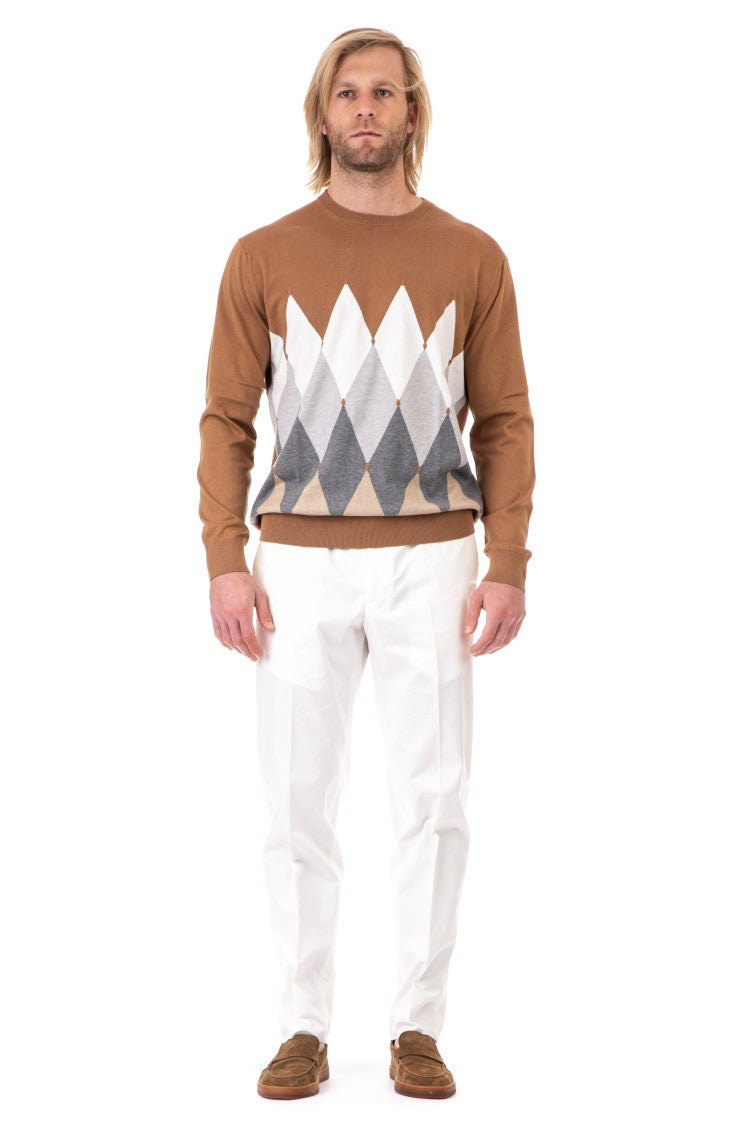 Ballantyne Diamond Cotton-Cashmere Crewneck Sweater