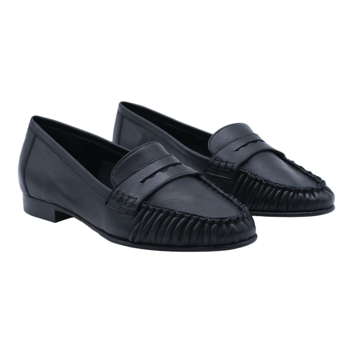 Aeydē Penny Loafer-Inspired Leather Flats With Gathered Stitching