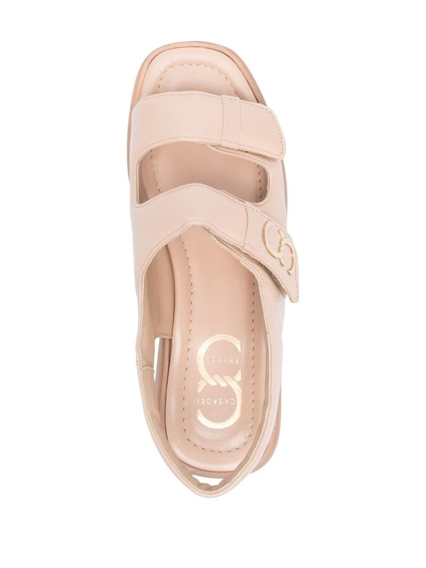 Casadei Beige Leather Flat Sandals With Adjustable Straps