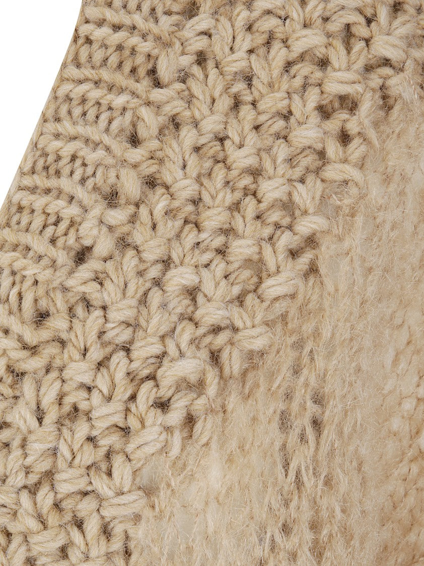 Of Handmade Openwork Knit Cardigan With V-Neck And Button Closure