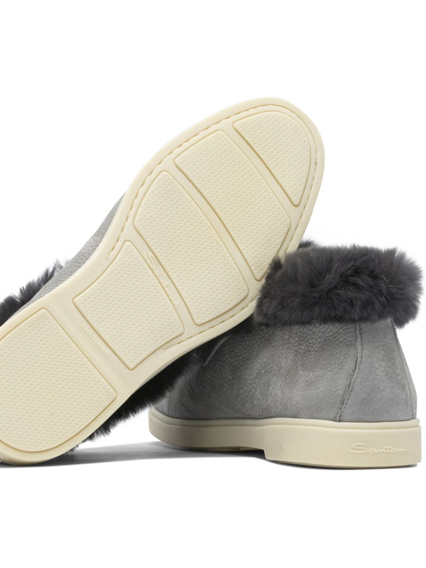 Santoni Plush Trim Ankle Boots With Moccasin Toe
