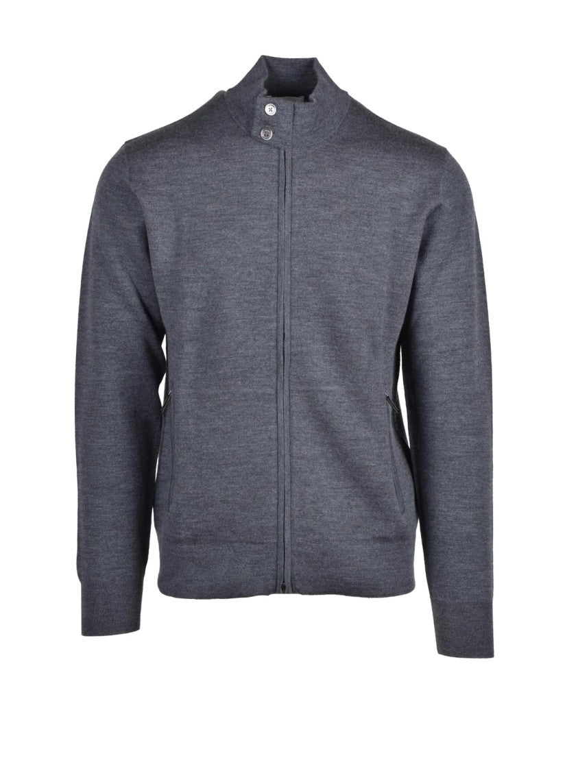 Paolo Pecora Grey Virgin Wool-Blend Zip Cardigan