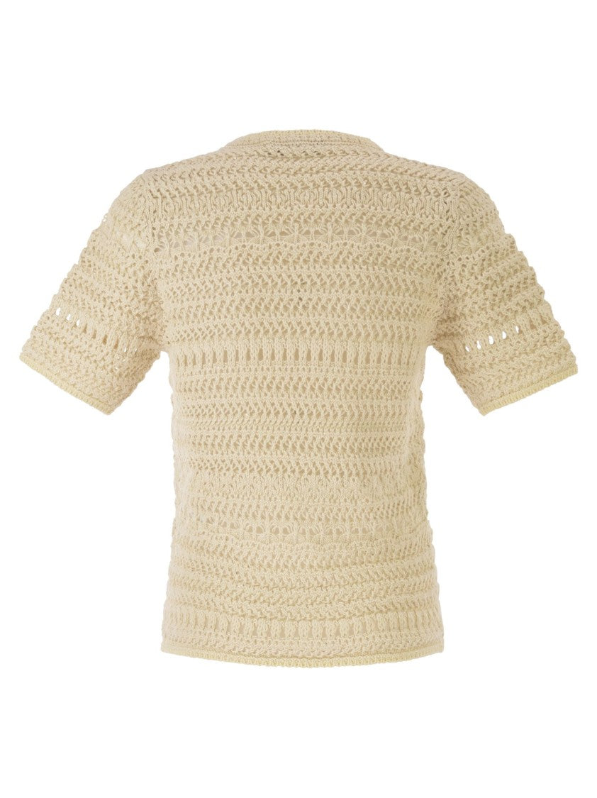 Fabiana Filippi Short-Sleeved Jumper In Fancy Crochet Stitch With Sequins