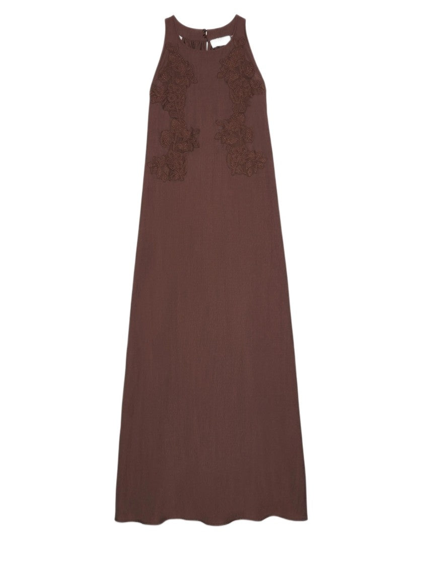 Ermanno Firenze Flared Maxi Dress With Tone-On-Tone Lace Detailing