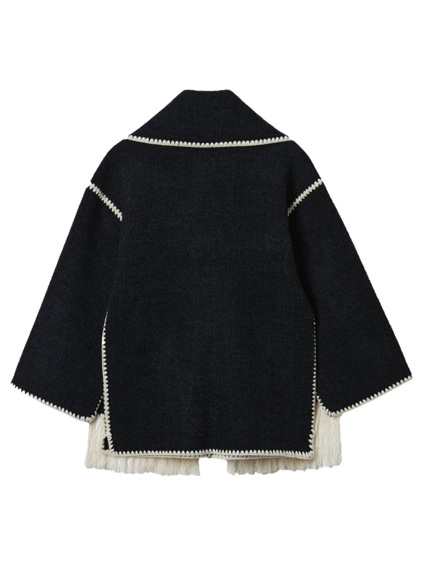 Totême Grey Fringed Wool-Blend Cardigan
