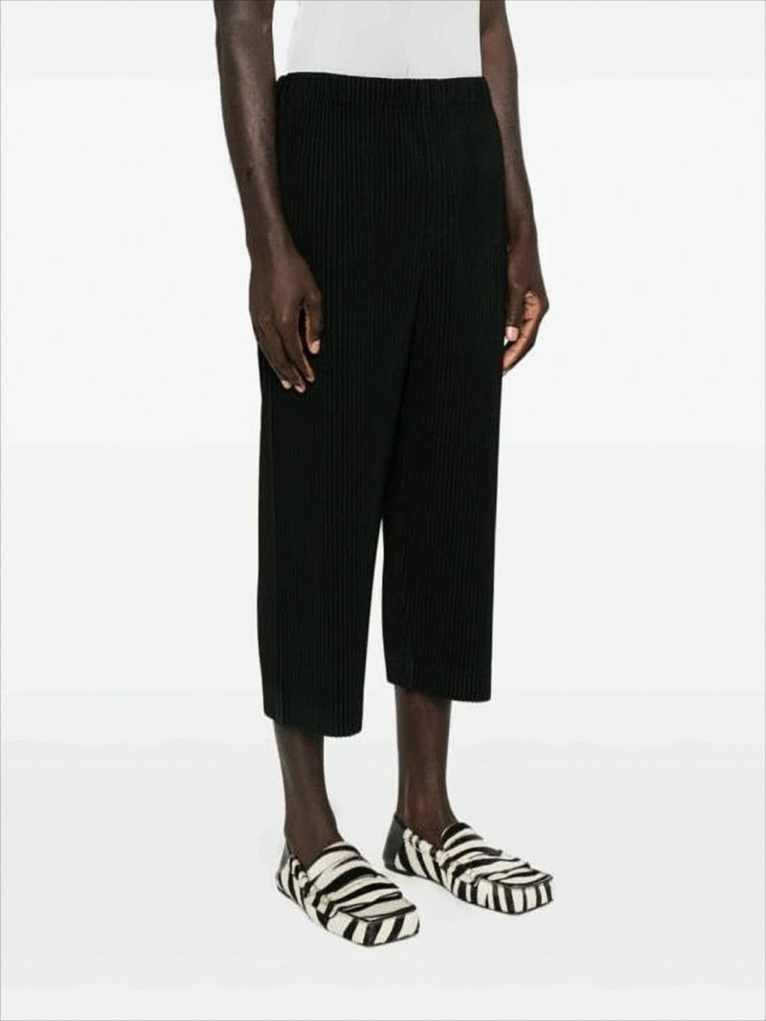 Homme Plissé Issey Miyake Cropped Black Pleated Joggers With Relaxed Fit