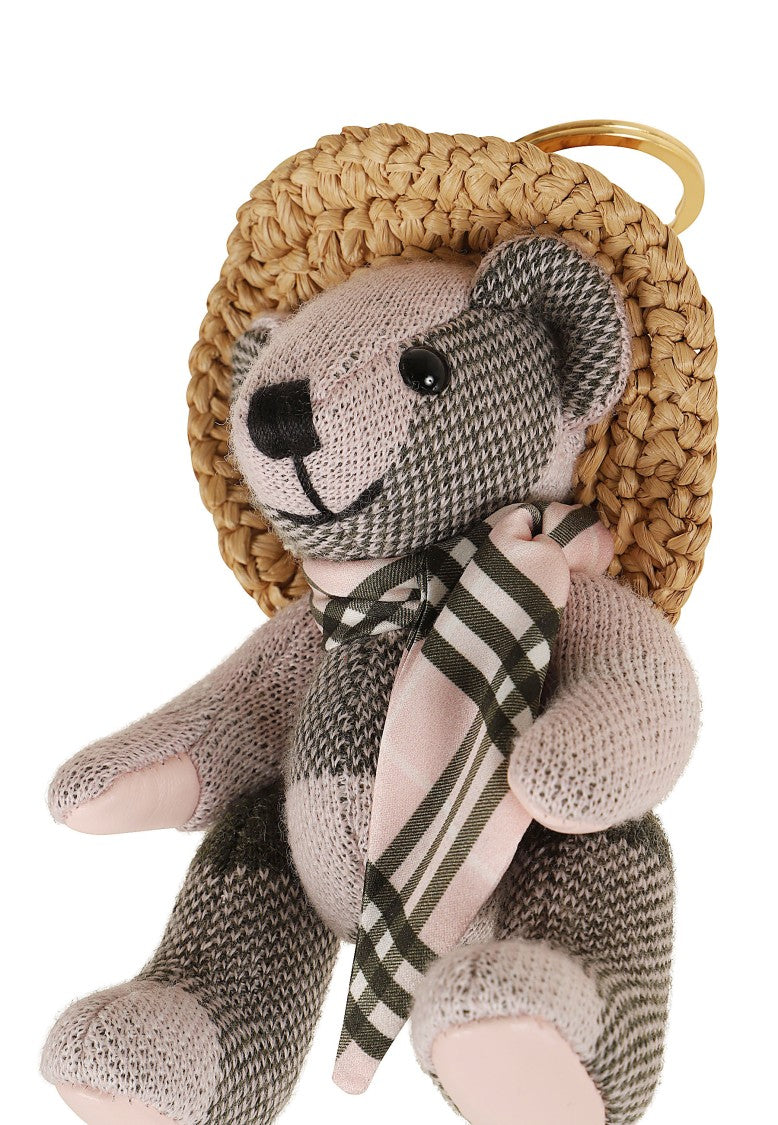 Burberry Ls Thomas Highgrove Bear Wool Check Raffia Hat Keyring