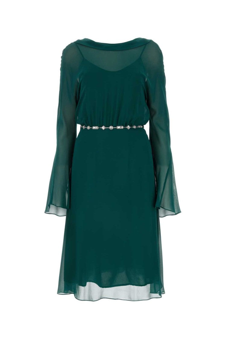 St Elegante Bottle Green Silk Africa Dress