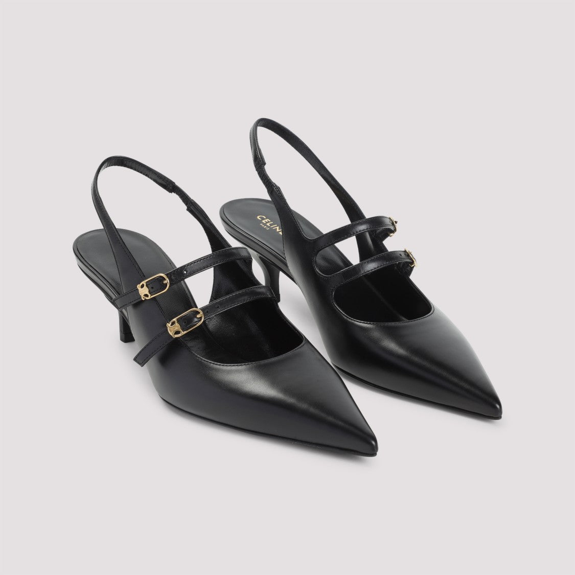 Celine Double Straps Black Calfskin Mules