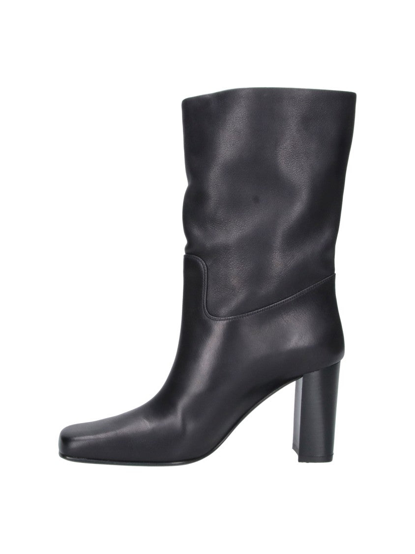 Khaite Black Petra Square-Toe Slip-On Leather Boots