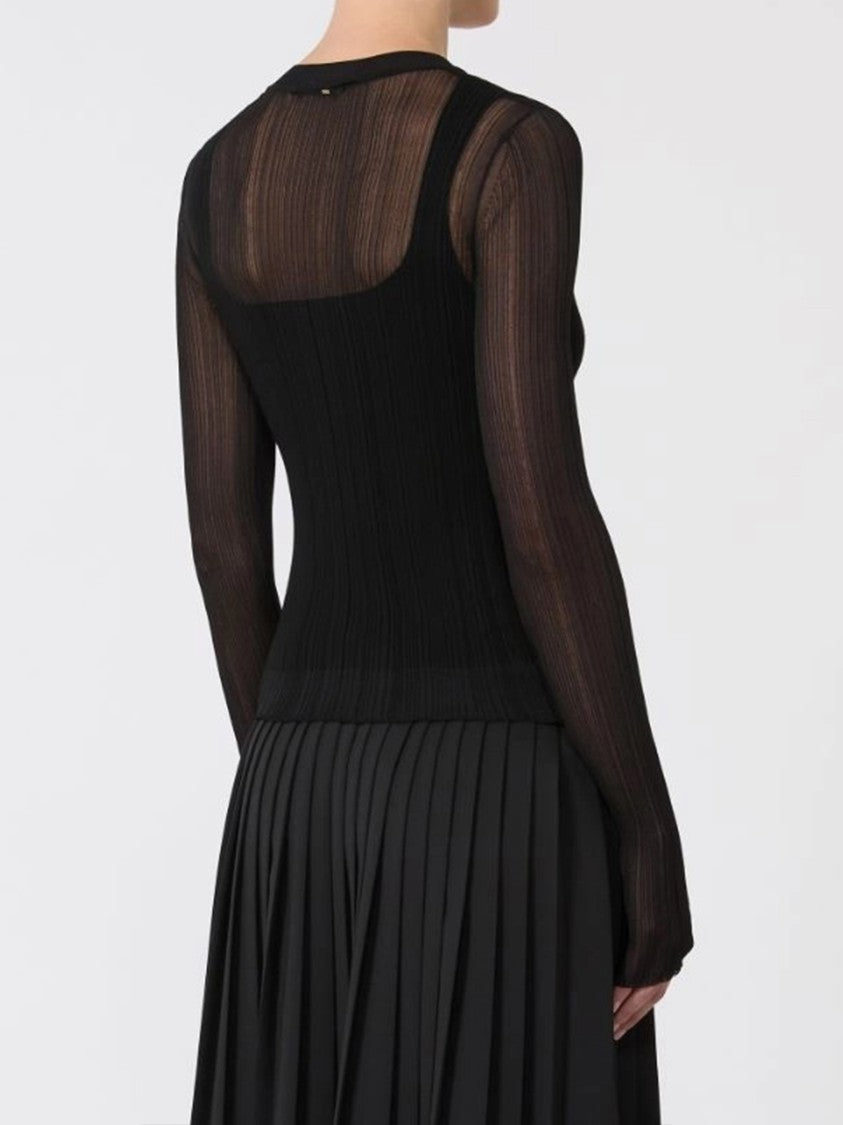 Sportmax Black Buono Fitted Sheer Ribbed Sweater