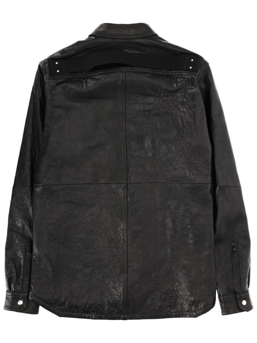 Rick Owens Black Textured Leather Snap-Button Jacket