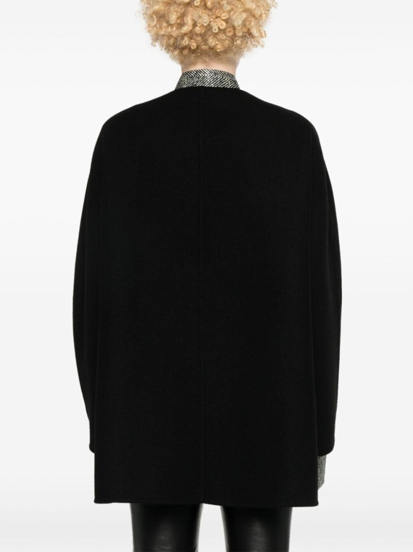 Ermanno Scervino Rounded Black Wool Cape