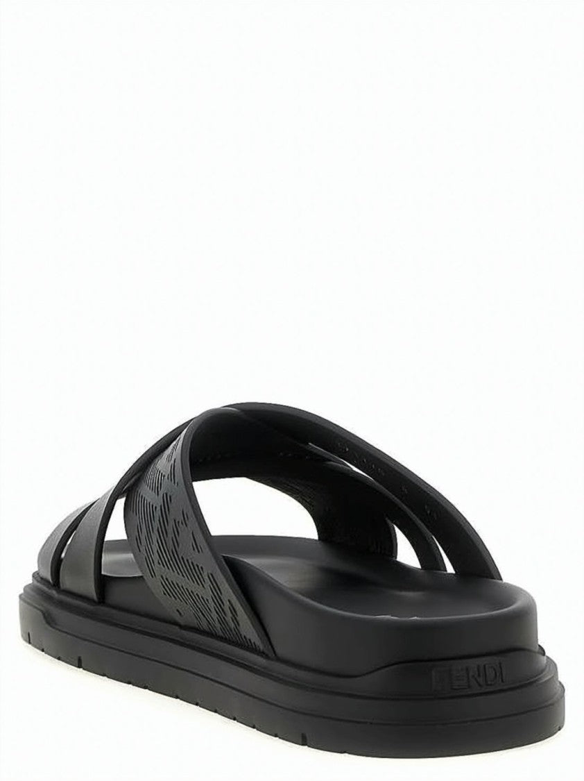Fendi Crossed Calf Leather Black Mule Sandals