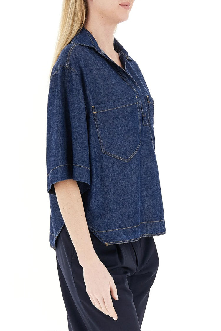 Dondup Blue Lyocell Denim Oversized Shirt